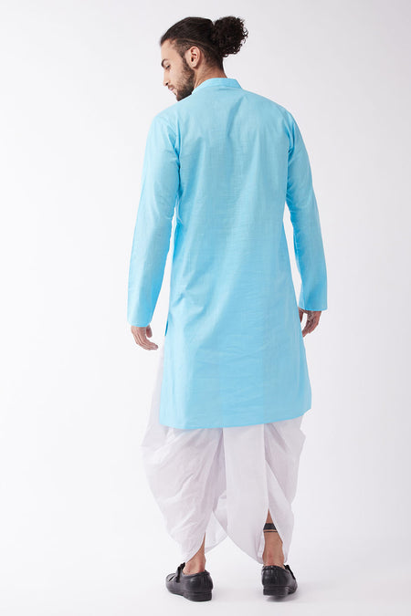 VASTRAMAY Aqua Blue Cotton Baap Beta Kurta Dhoti Set
